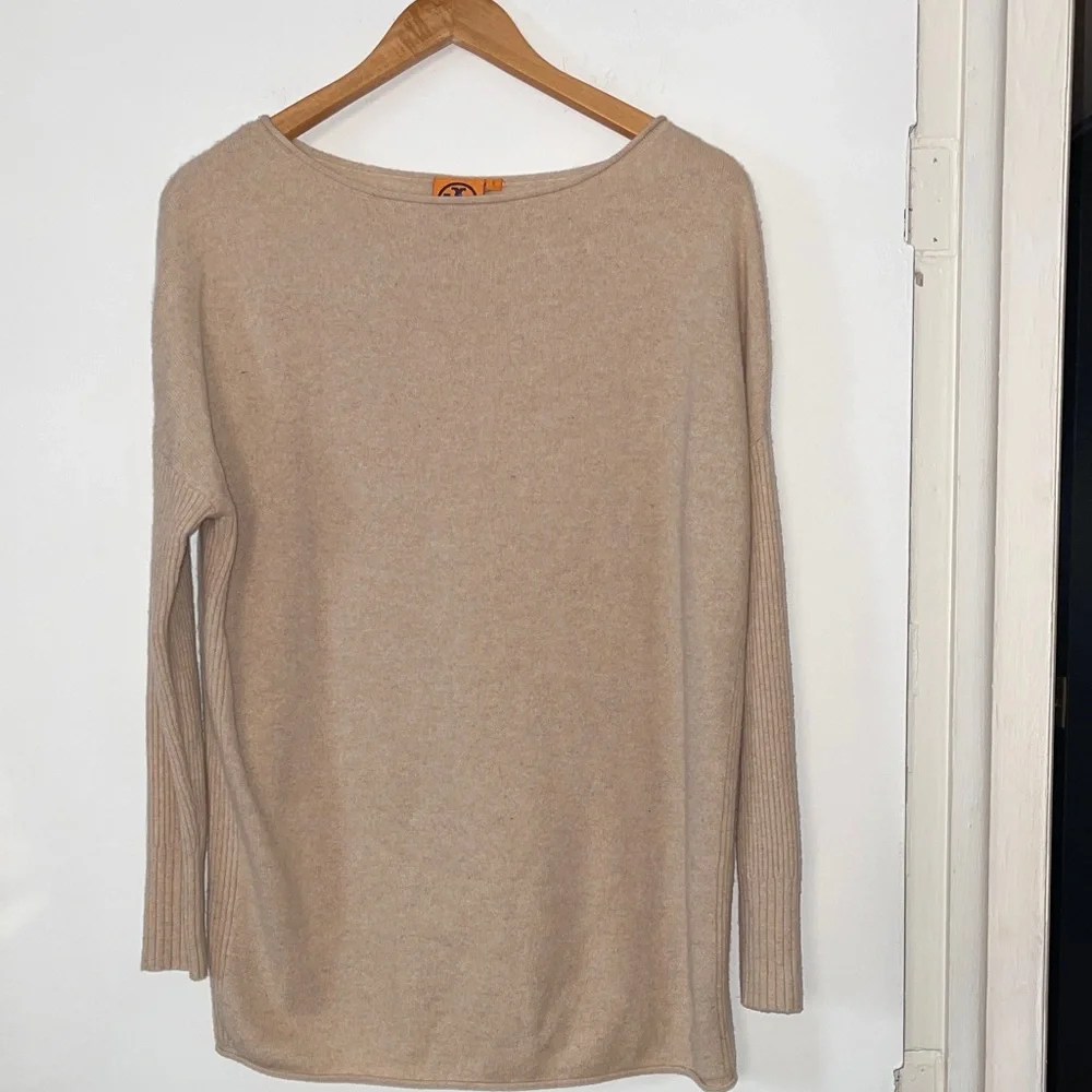 Tory Burch tan ribbed dolman sleeve tunic cashmere sweater small